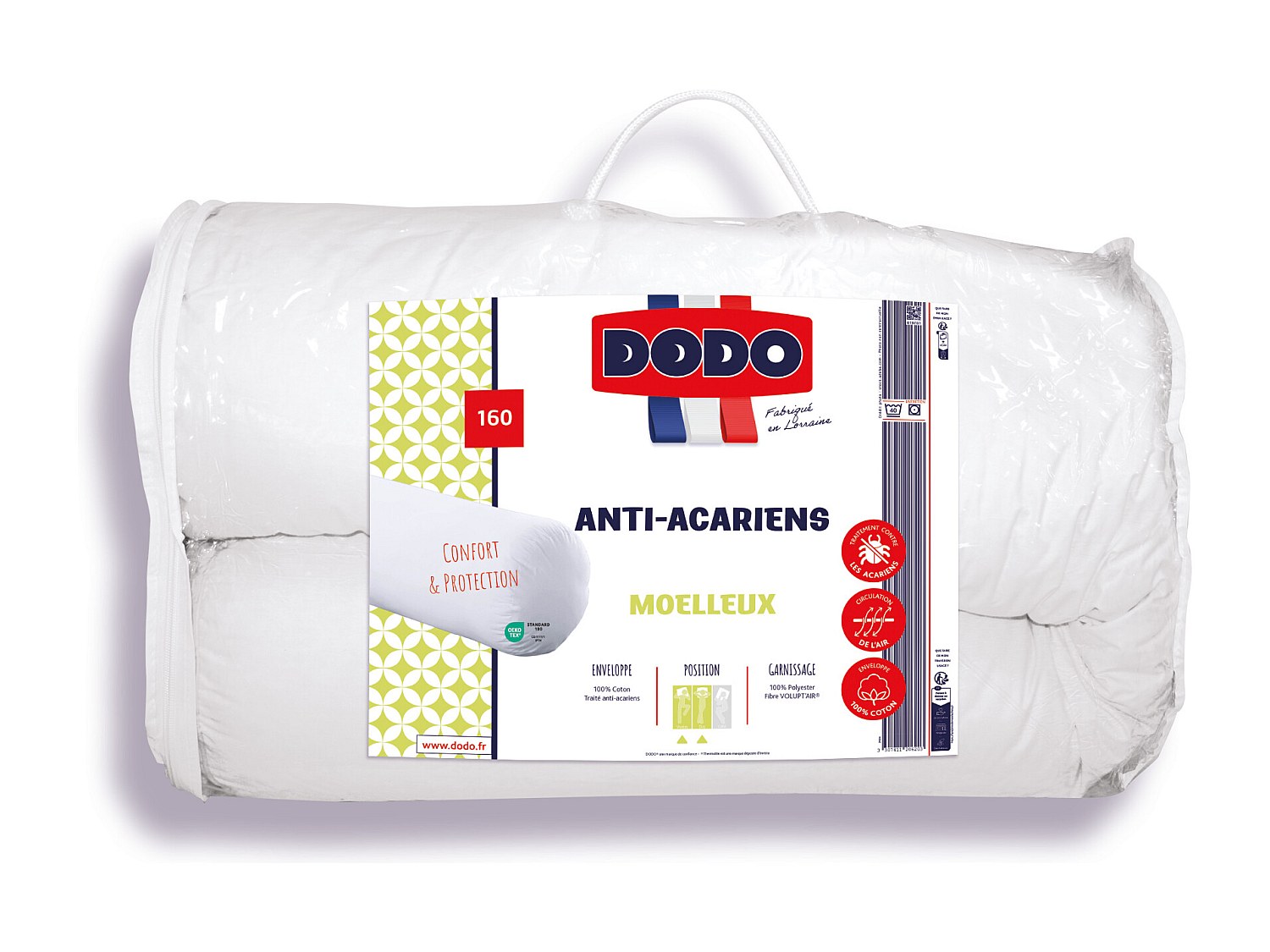 Weiche Nackenrolle Dodo Anti Milben Behandelt - 1350g/m² - 100% Baumwolle - 160cm Actiplus