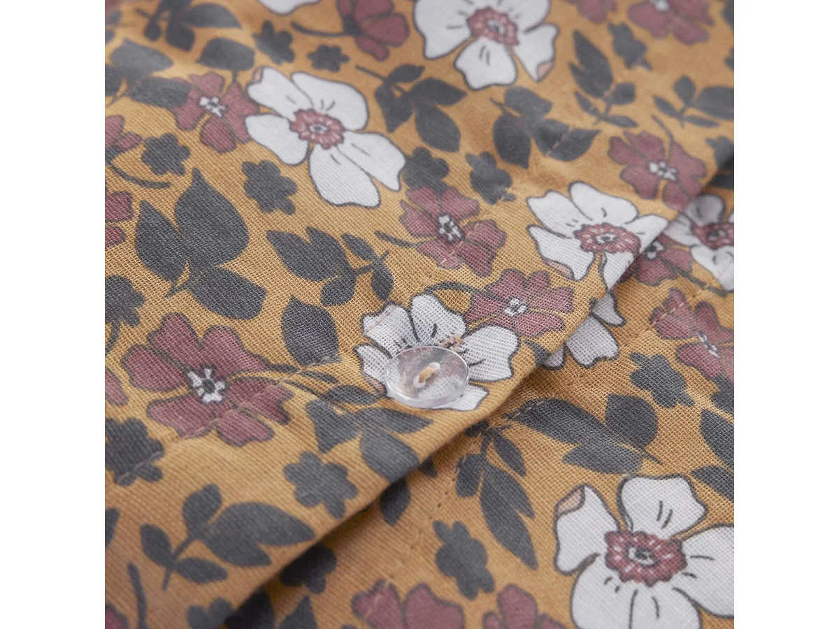 Parure housse de couette 260x240cm + 2 taies motif fleuri marron 100% gaze de coton - ADIGE
