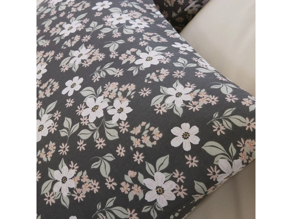 Parure housse de couette 260x240cm + 2 taies motif fleuri bleu marine 100% gaze de coton - KUSIA