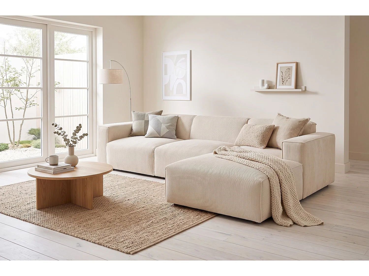 MILKY – canapé d’angle convertible droit 275x174 cm, FJORD 23 crème