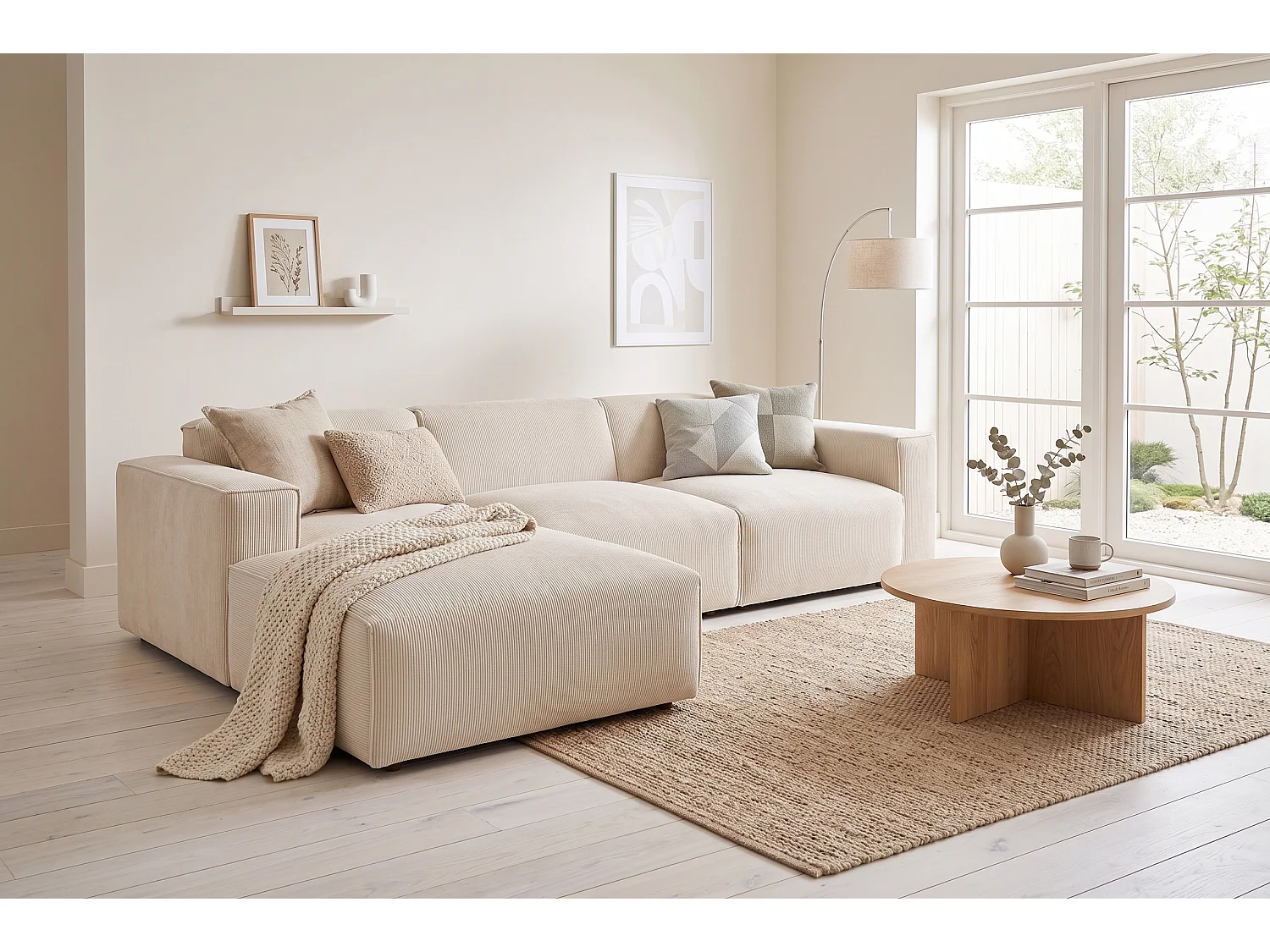 MILKY – canapé d’angle convertible gauche 275x174 cm, FJORD 23 crème