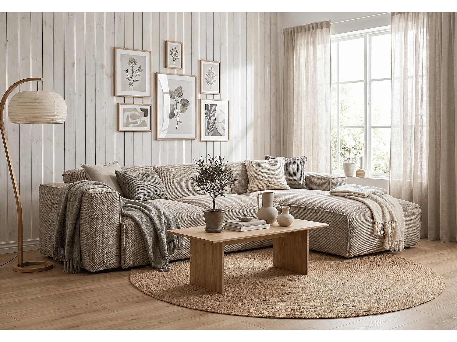 MILKY – ausziehbares Ecksofa rechts 275x174 cm, VEGA 3 beige