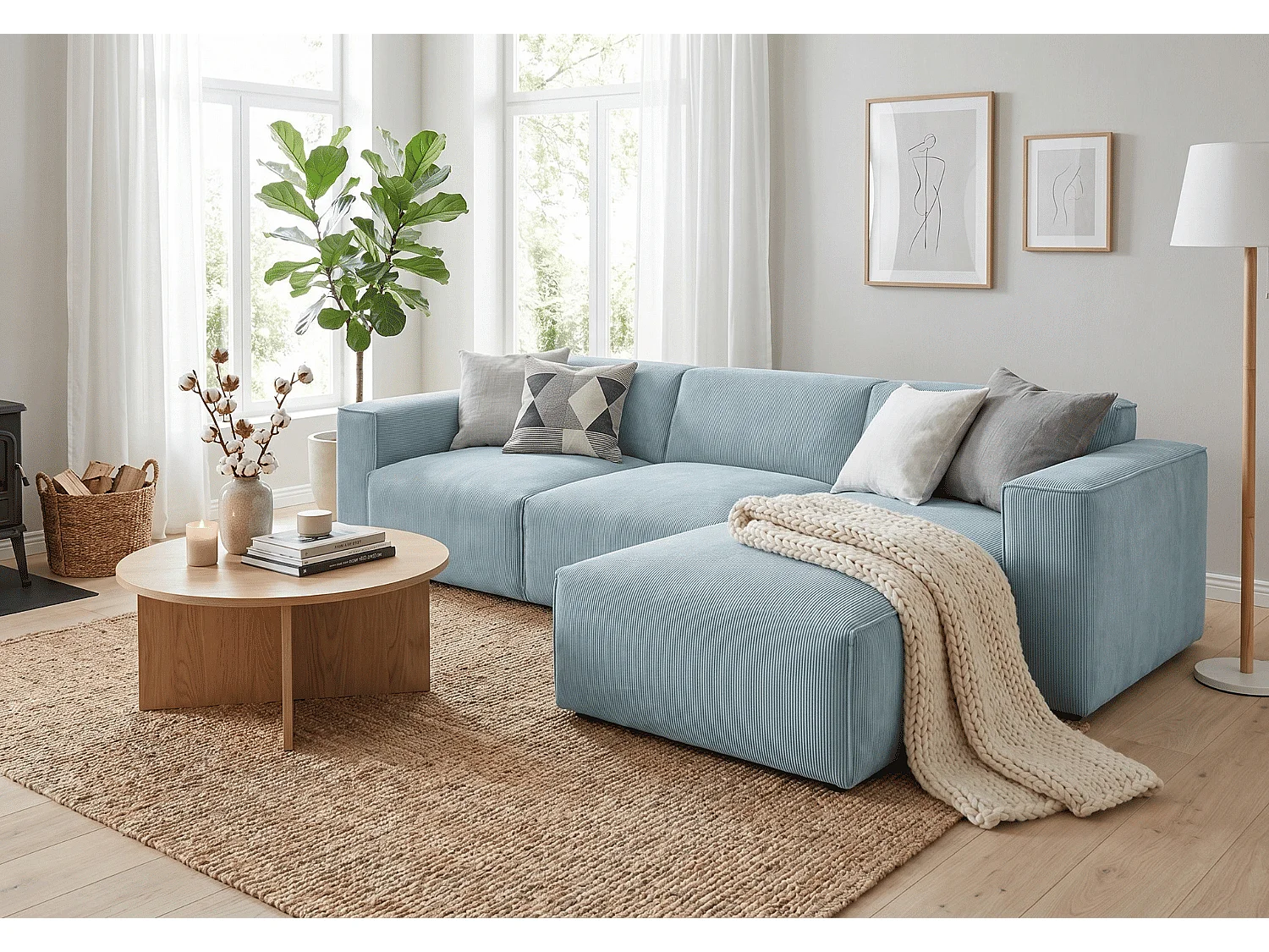 MILKY – canapé d’angle convertible droit 275x174 cm, FJORD 83 bleu