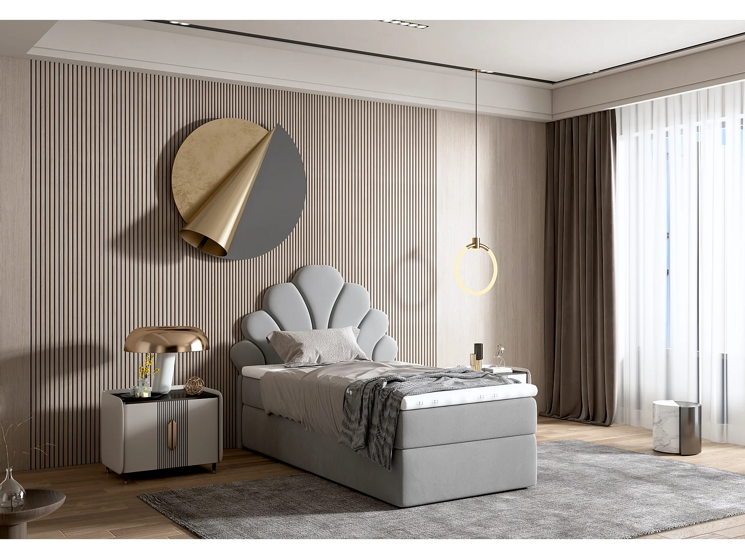 Lit tapissé élégant PERLA 90x200 cm en tissu salvador 17 gris