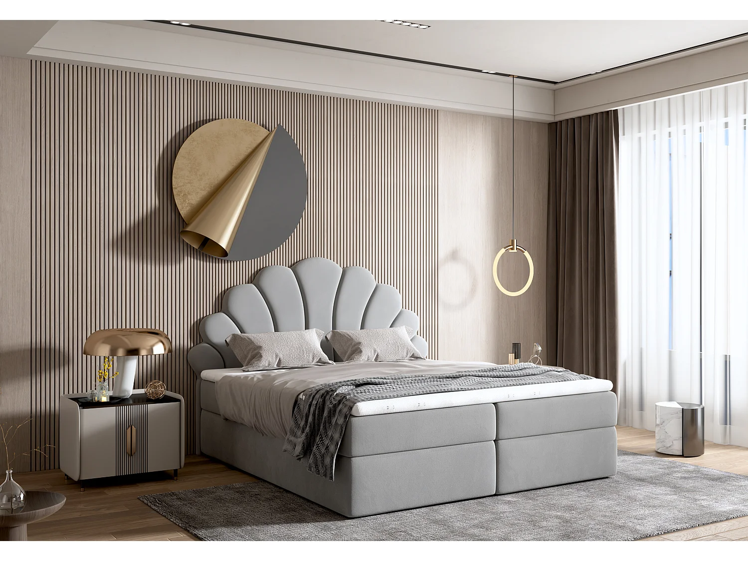Lit tapissé élégant PERLA  180x200 cm en tissu salvador 17 gris