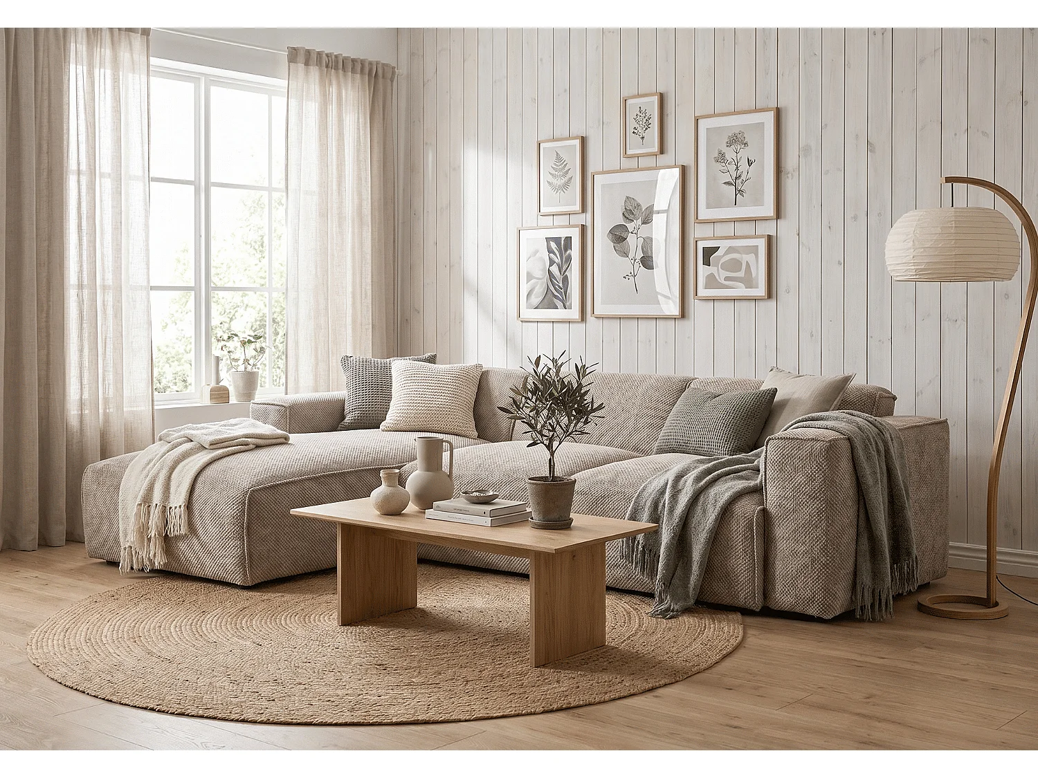 MILKY – canapé d’angle convertible gauche 275x174 cm, VEGA 3 beige
