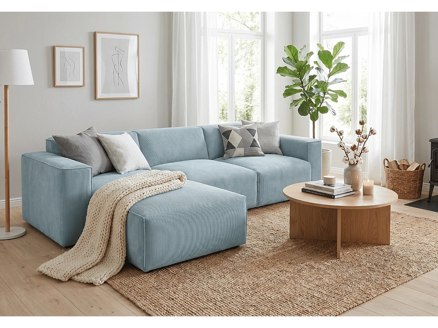 MILKY – canapé d’angle convertible gauche 275x174 cm, FJORD 83 bleu