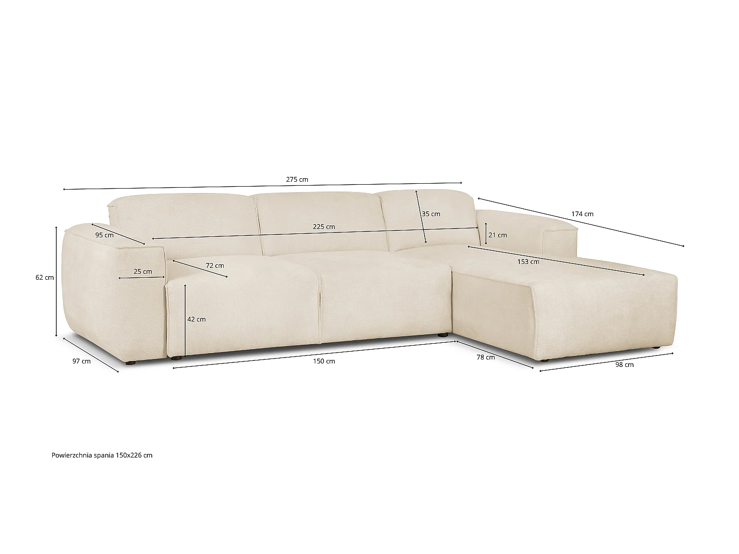 MILKY – canapé d’angle convertible gauche 275x174 cm, FJORD 16 gris
