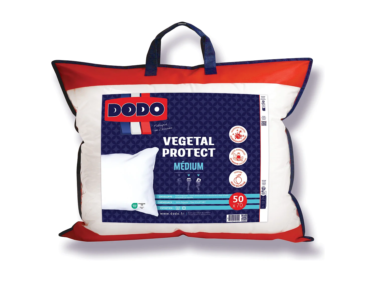 Oreiller DODO anti-acariens naturel à base d'huile essentielle de menthe - 50x70cm - VEGETAL PROTECT