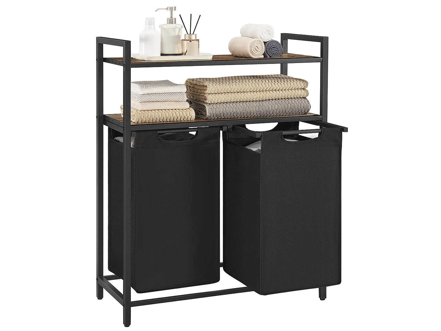 Panier à linge 73x33x92 cm noir brun rustique