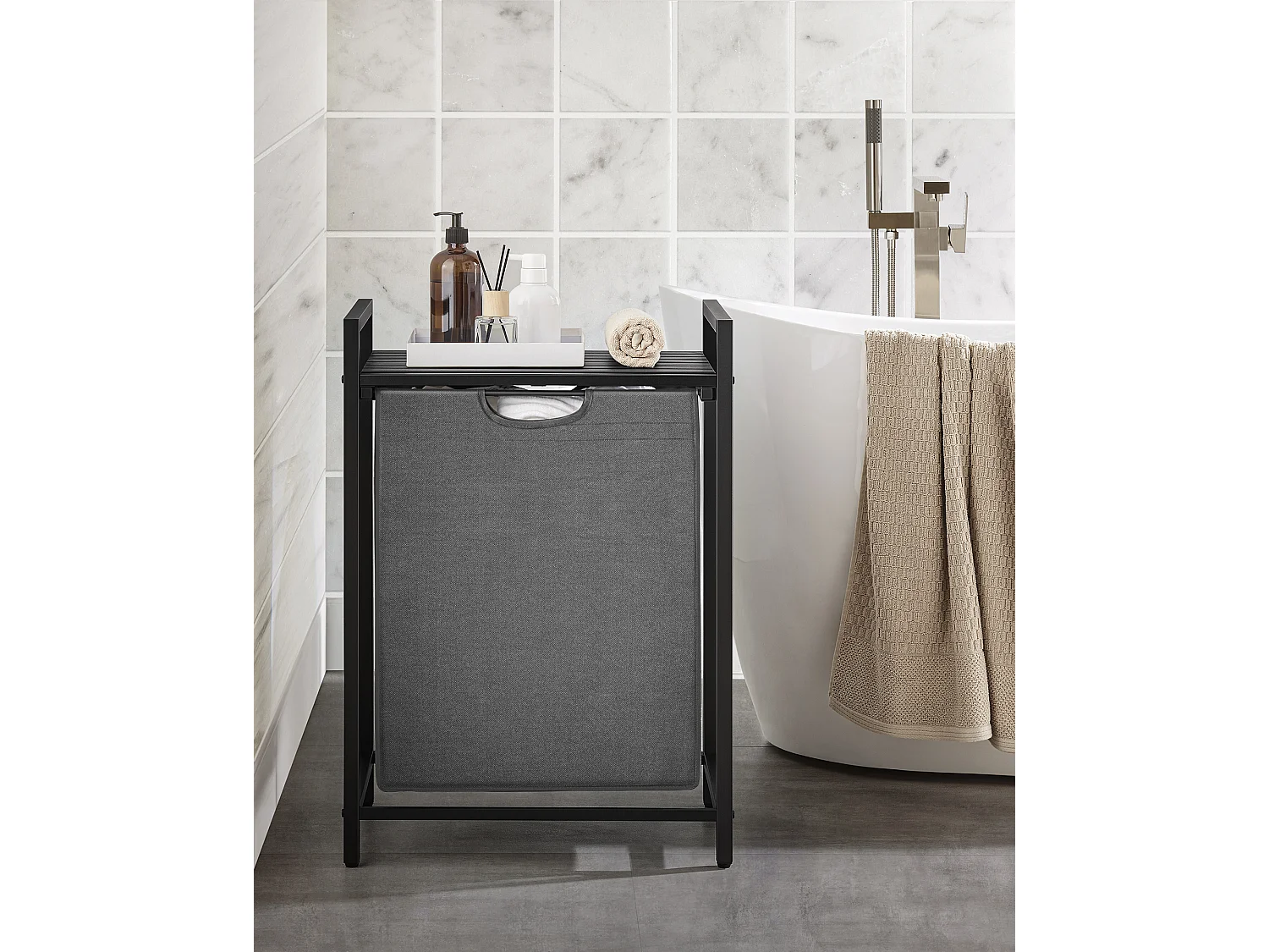 Panier à linge 50x33x72 cm noir gris