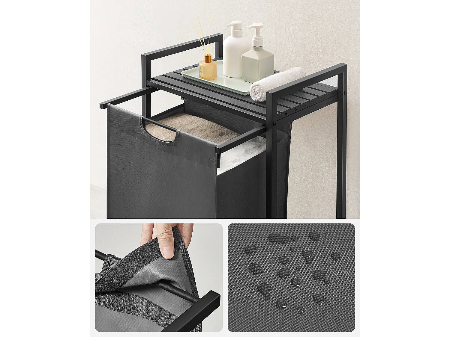 Panier à linge 50x33x72 cm noir gris