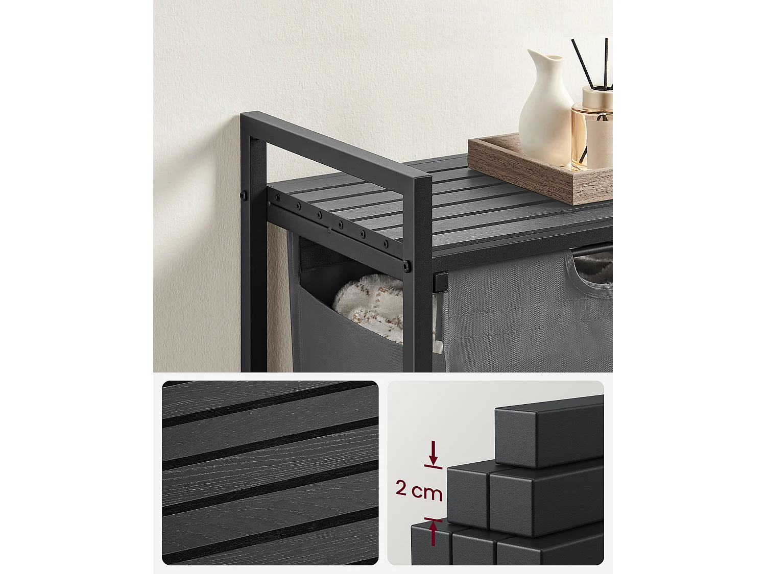 Panier à linge 50x33x72 cm noir gris