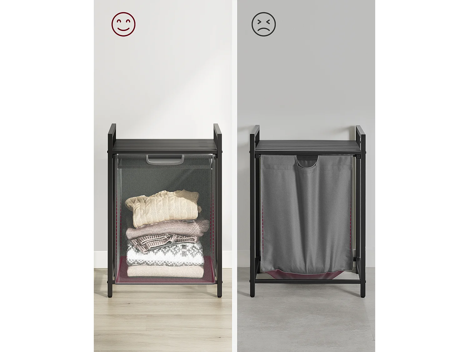 Panier à linge 50x33x72 cm noir gris