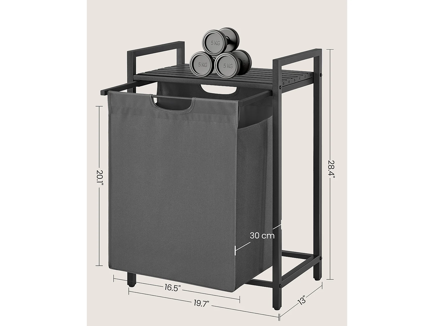 Panier à linge 50x33x72 cm noir gris