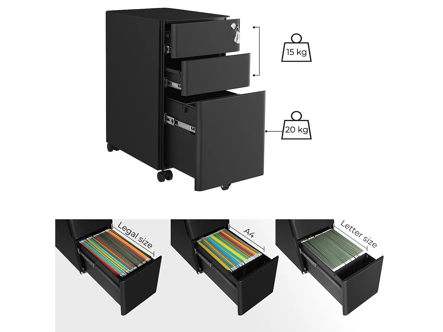 File Cabinet 30x46x59.2 cm black ofc030b01