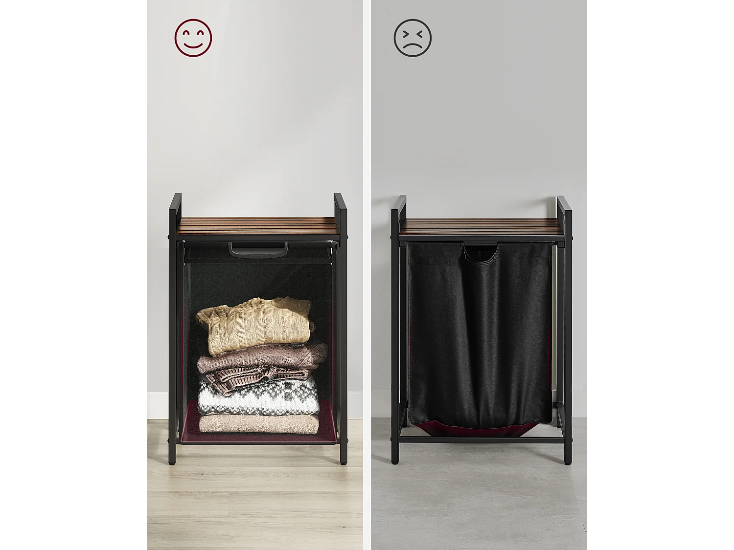 Panier à linge 50x33x72 cm marron et noir