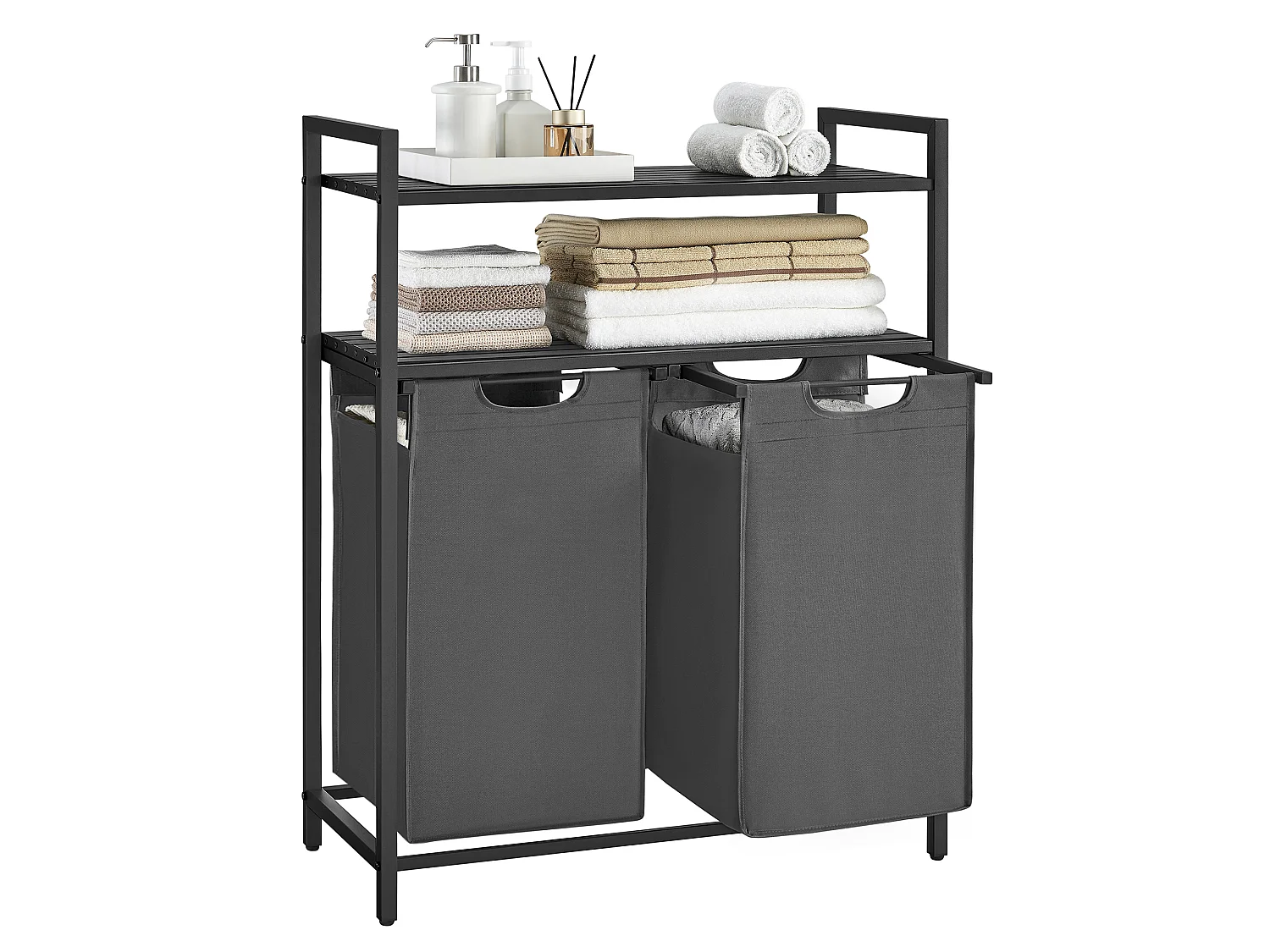 Panier à linge 73x33x92 cm noir-gris