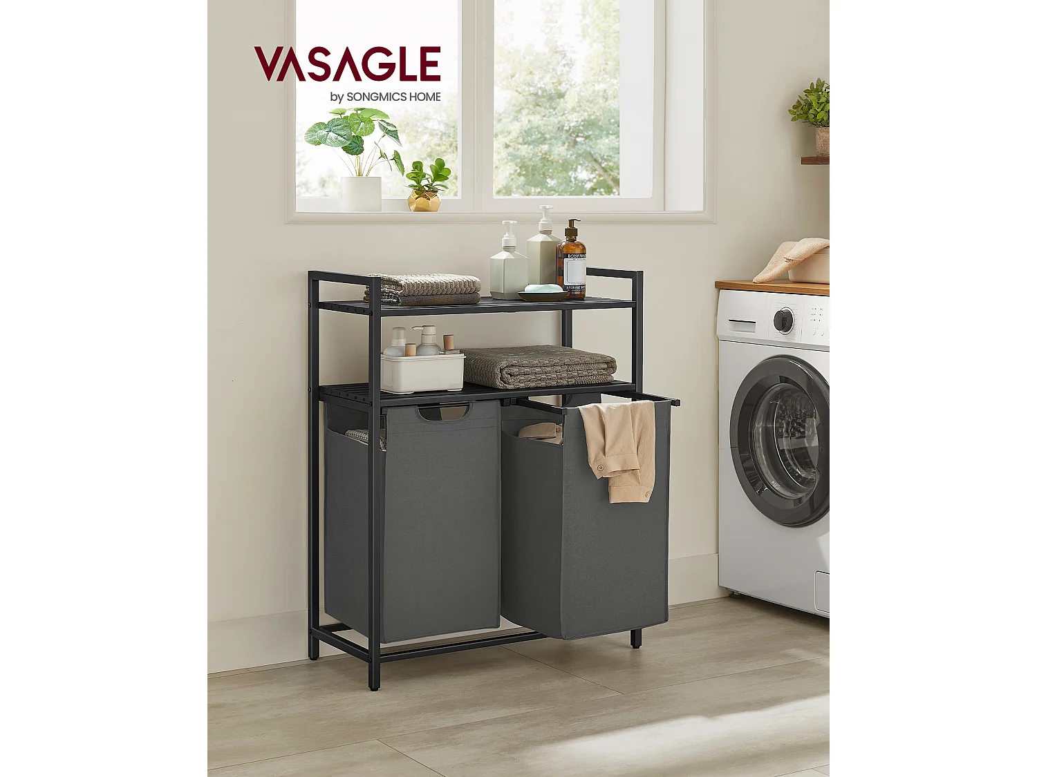 Panier à linge 73x33x92 cm noir-gris