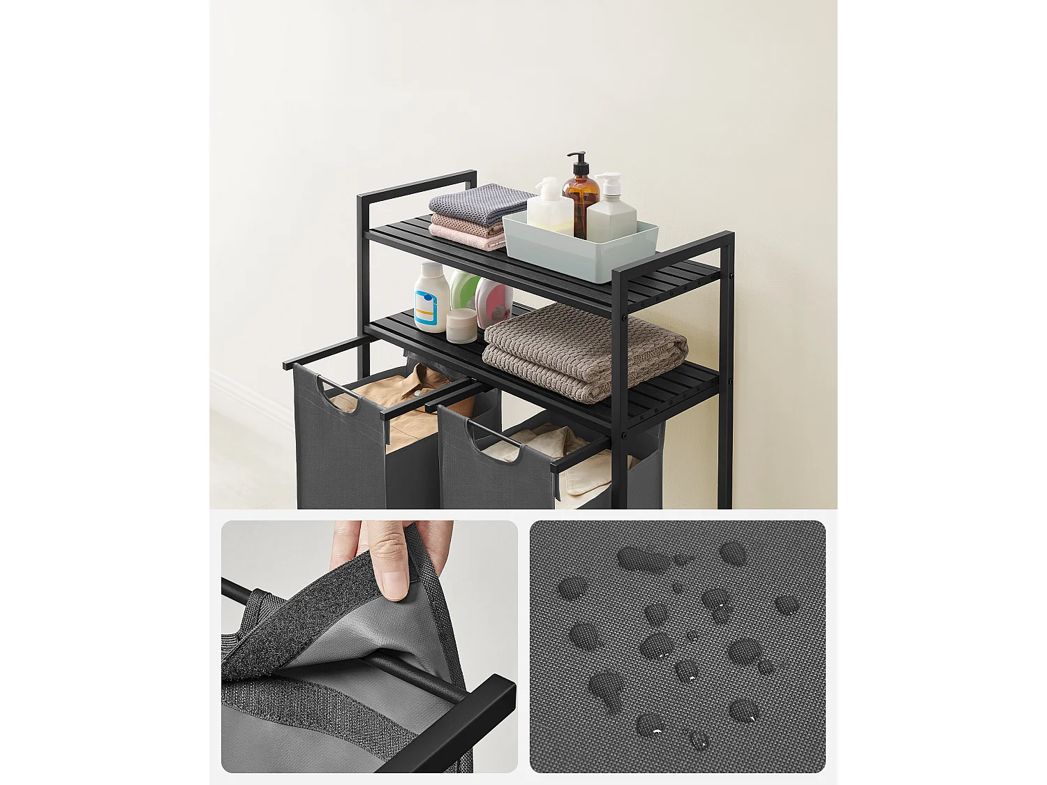 Panier à linge 73x33x92 cm noir-gris