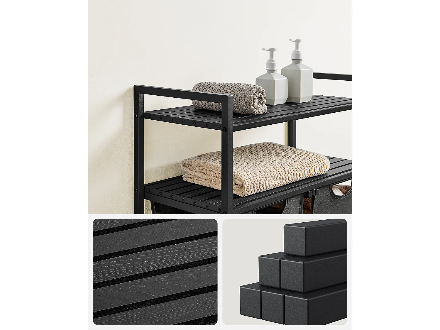 Panier à linge 73x33x92 cm noir-gris