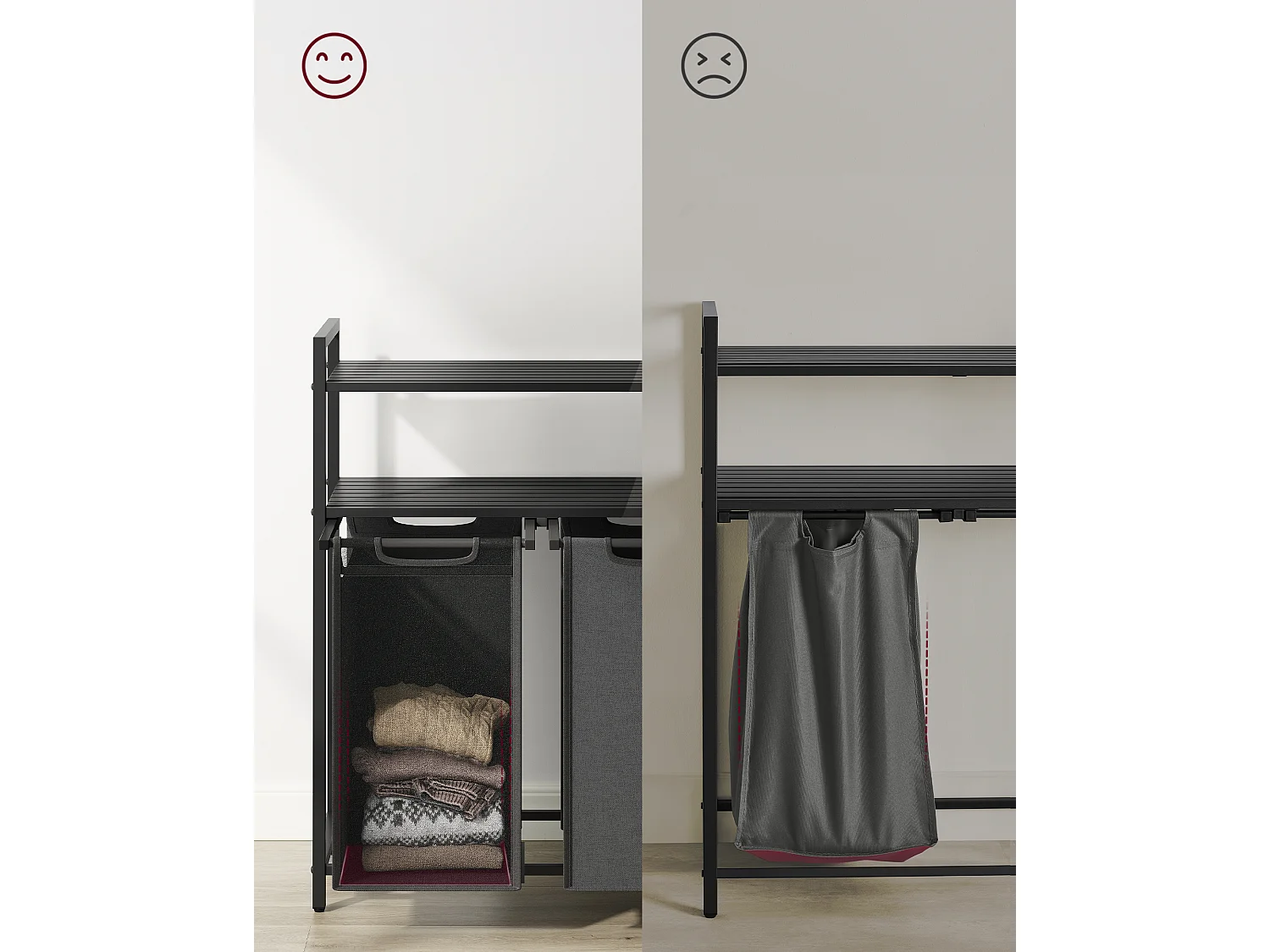 Panier à linge 73x33x92 cm noir-gris