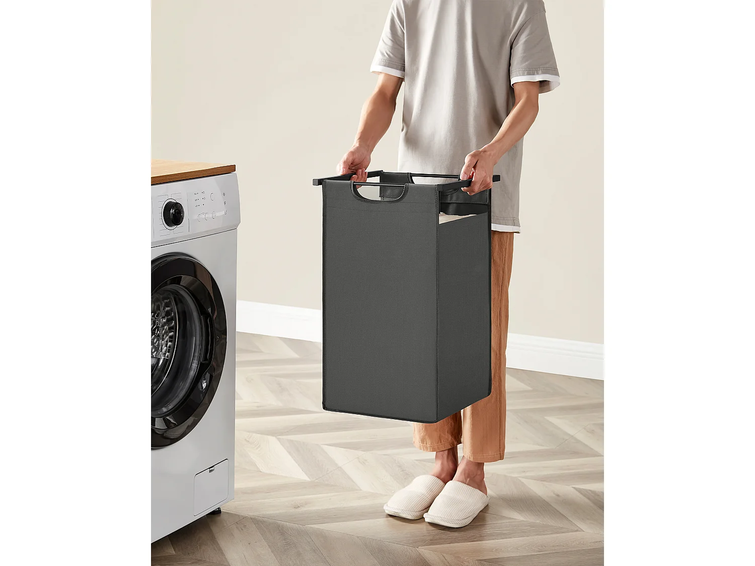 Panier à linge 73x33x92 cm noir-gris