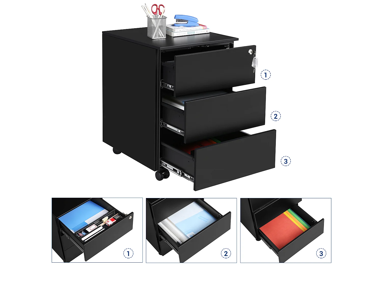 Mobiletto archivio 39x45x55 cm nero