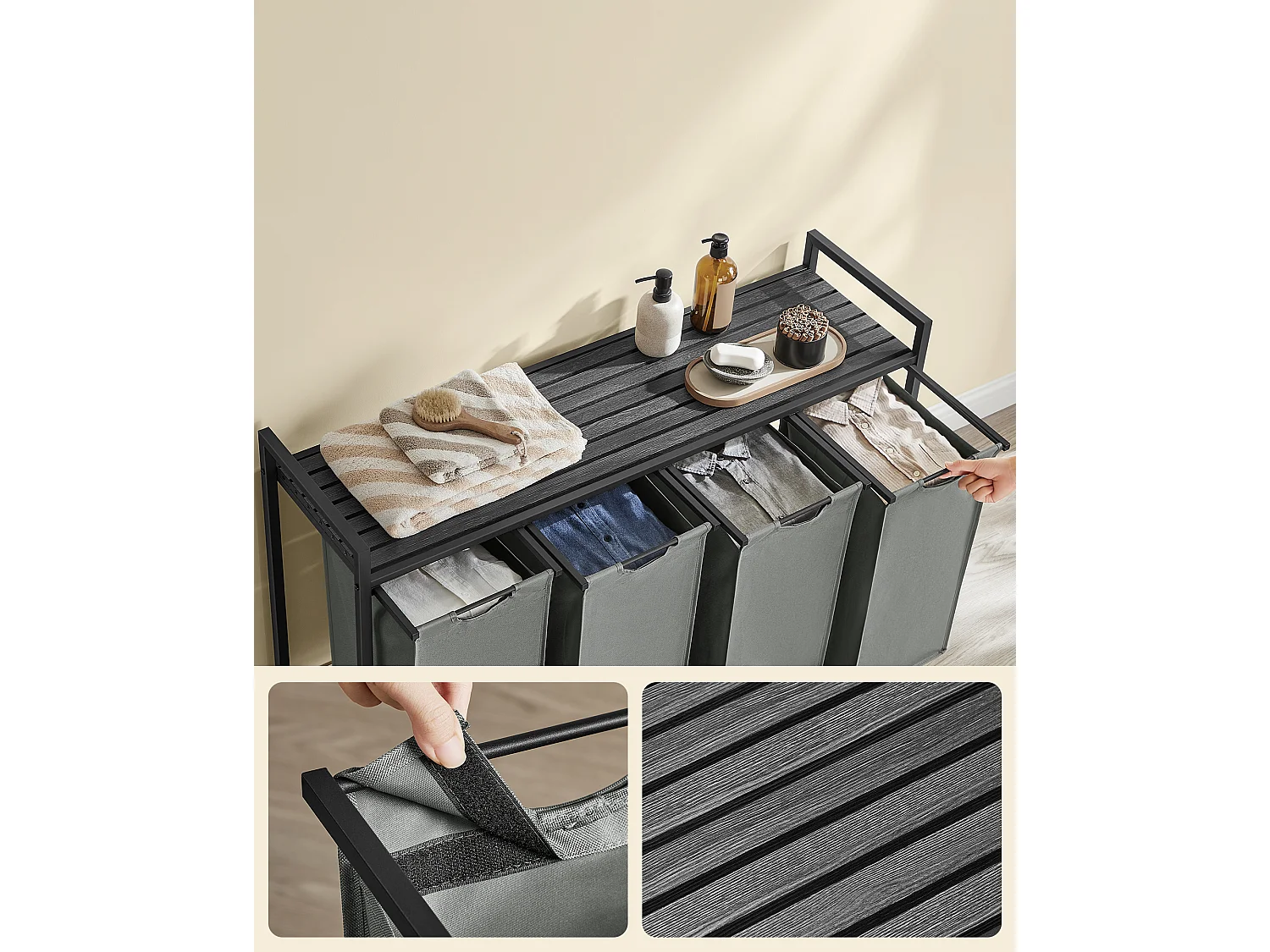 Panier à linge 116x33x72 cm noir et gris