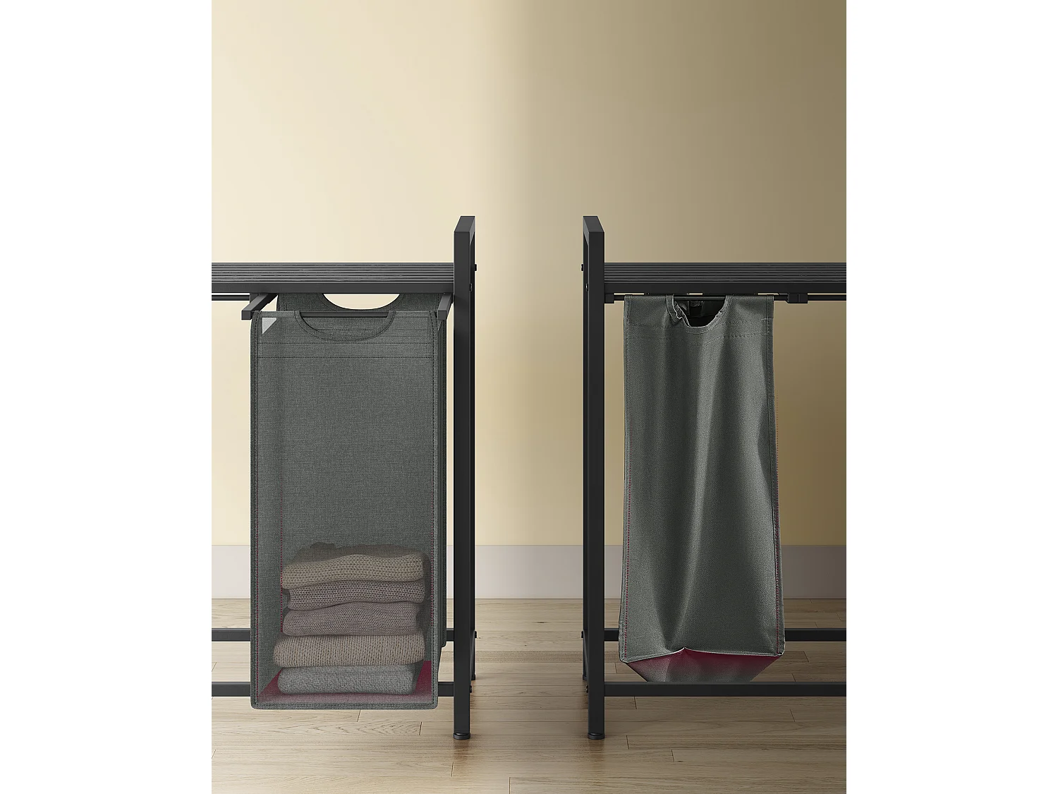 Panier à linge 116x33x72 cm noir et gris