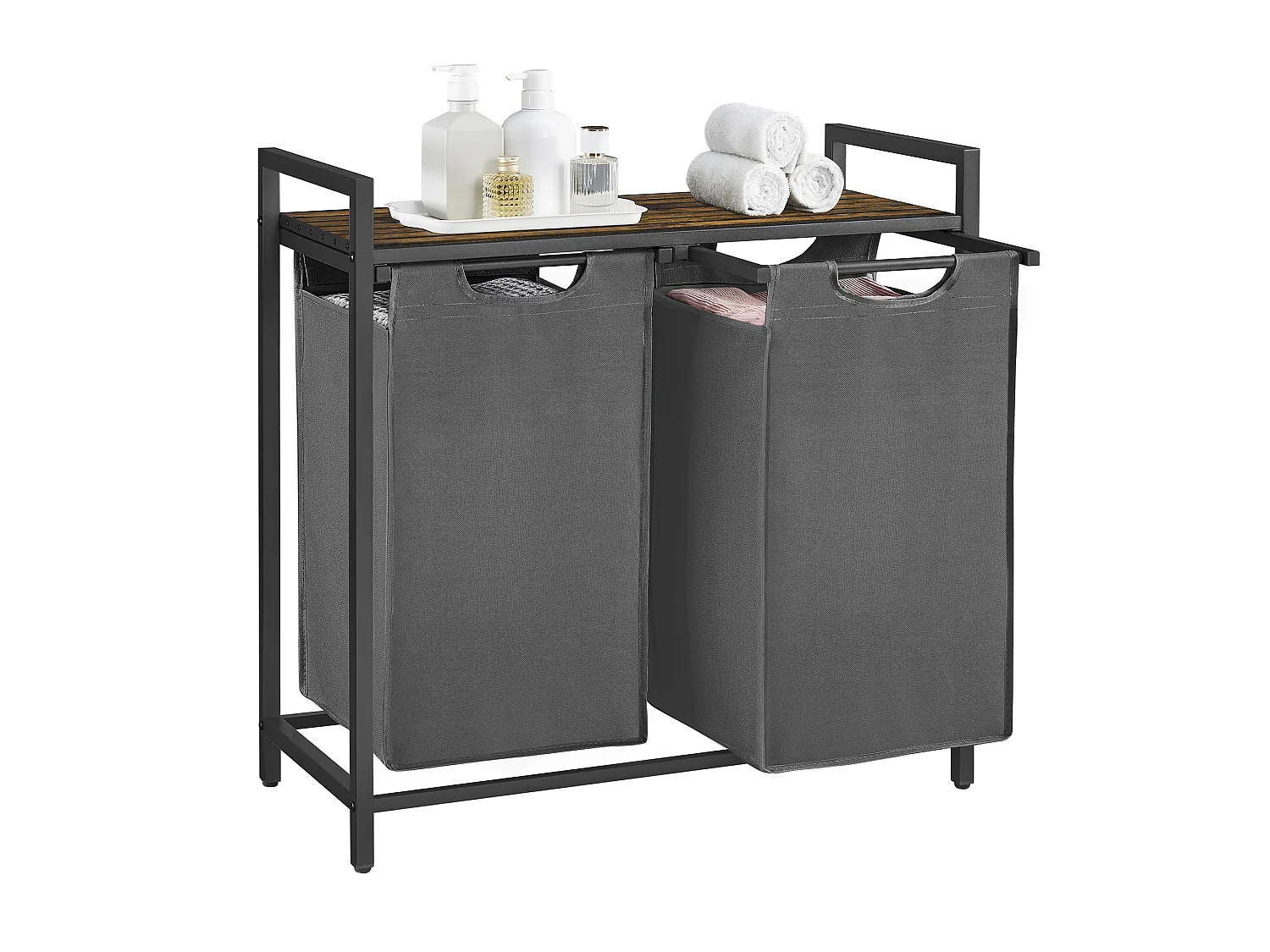 Panier à linge 73x33x72 cm gris Rustique Brun et Gris