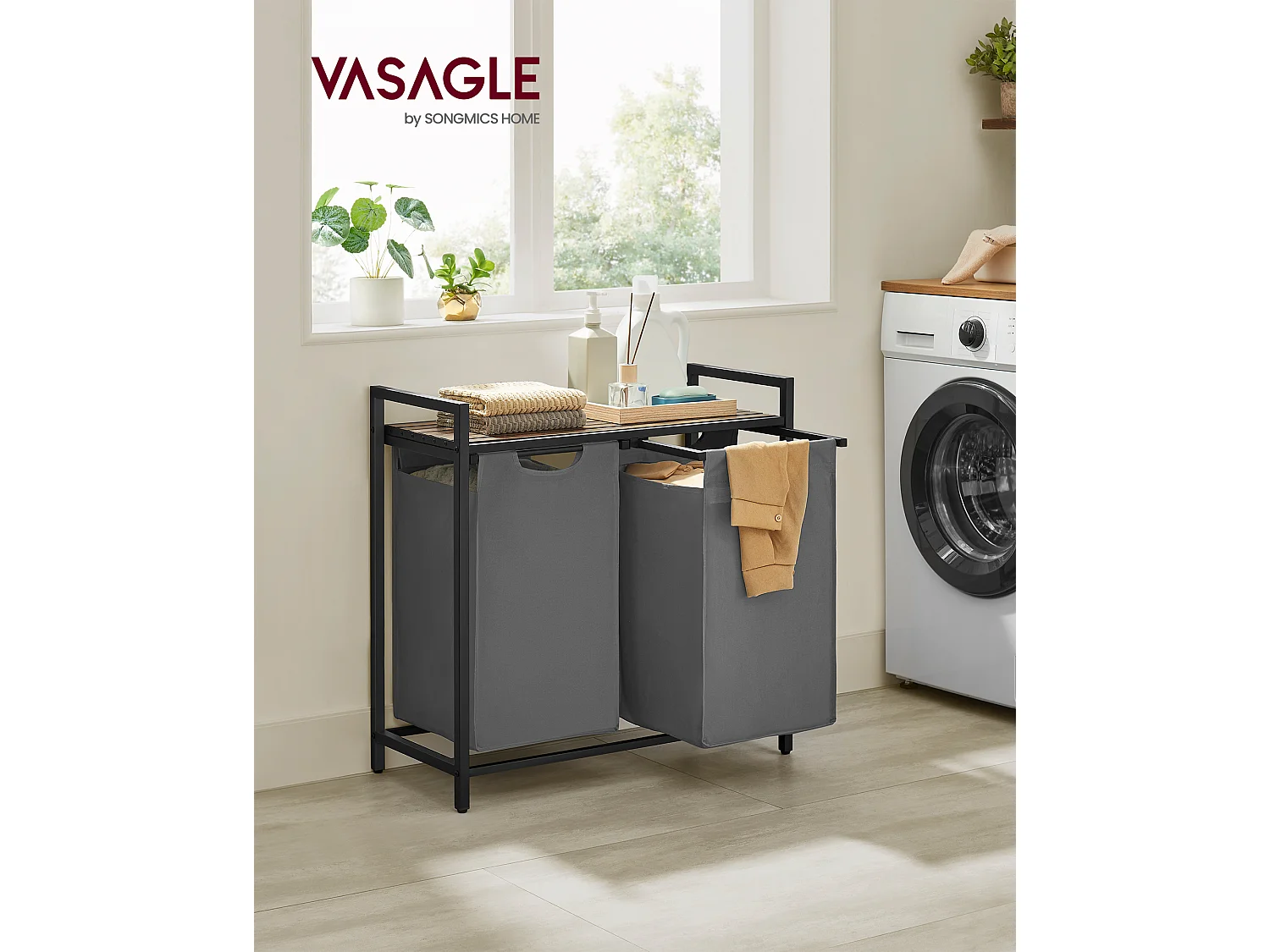 Panier à linge 73x33x72 cm gris Rustique Brun et Gris