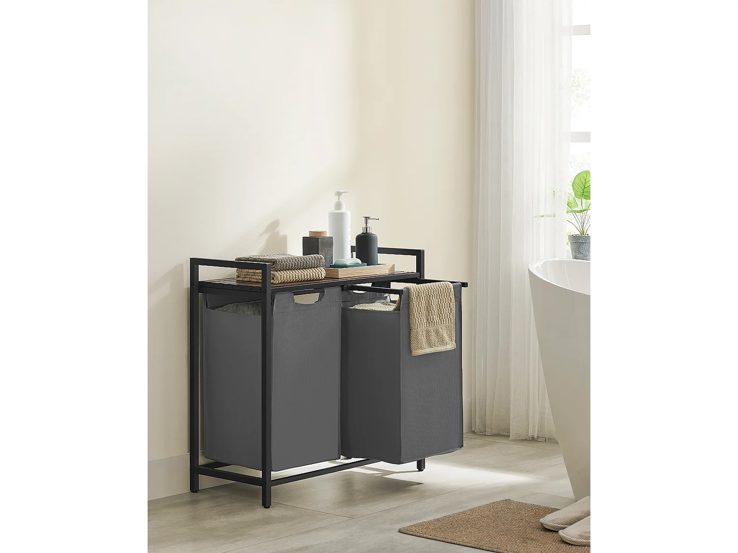Panier à linge 73x33x72 cm gris Rustique Brun et Gris
