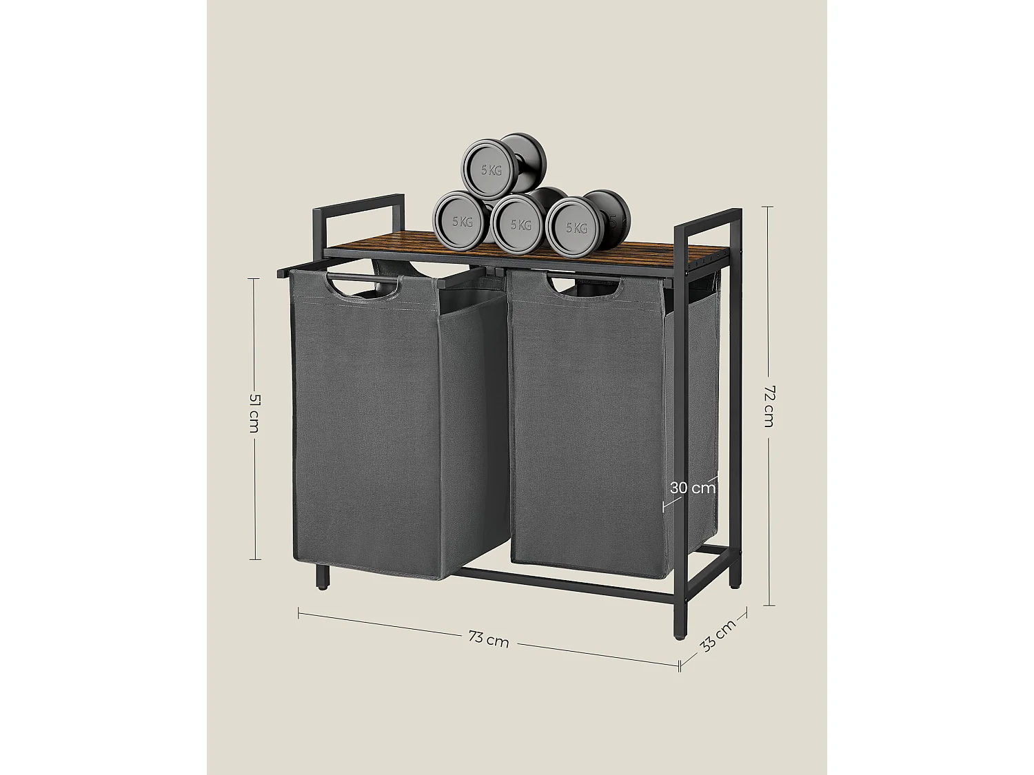 Panier à linge 73x33x72 cm gris Rustique Brun et Gris