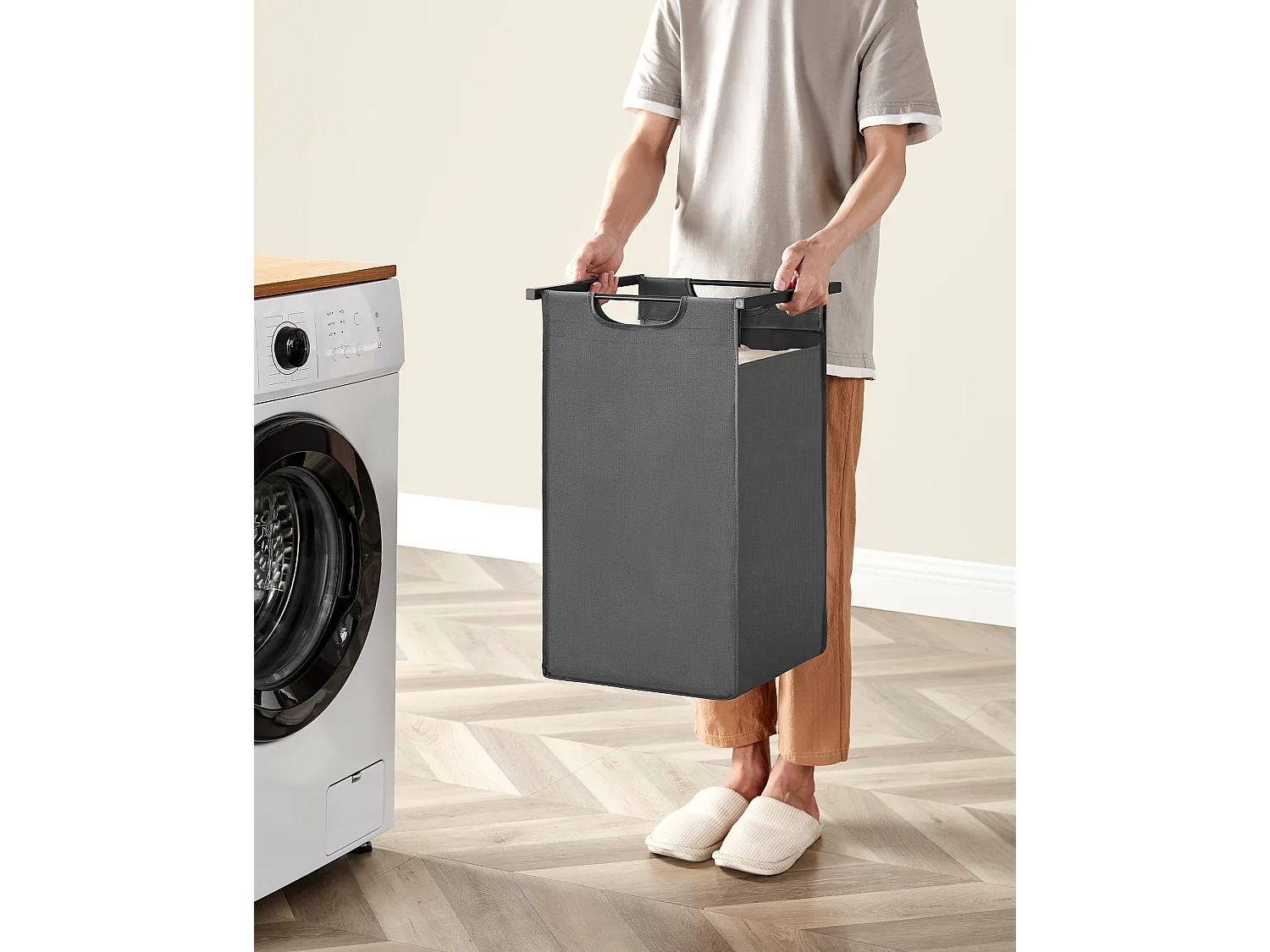 Panier à linge 73x33x72 cm gris Rustique Brun et Gris