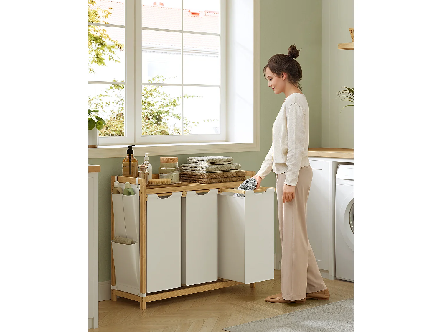 Wasmand 94x33x78 cm Crème wit