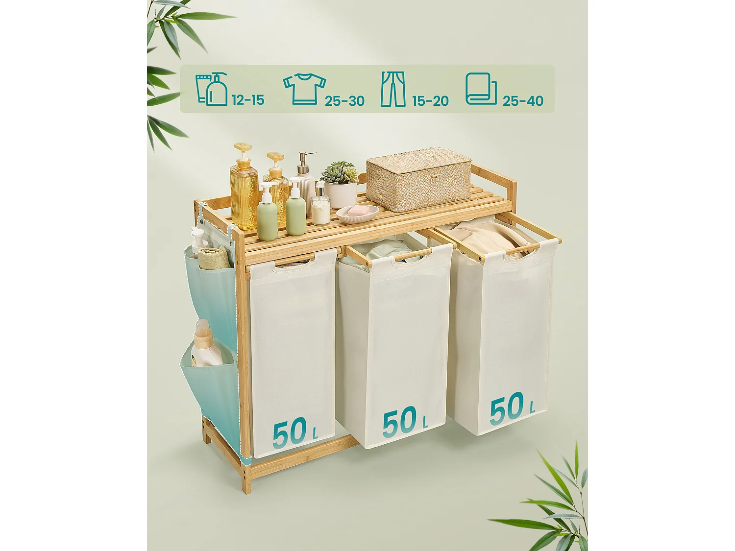 Wasmand 94x33x78 cm Crème wit