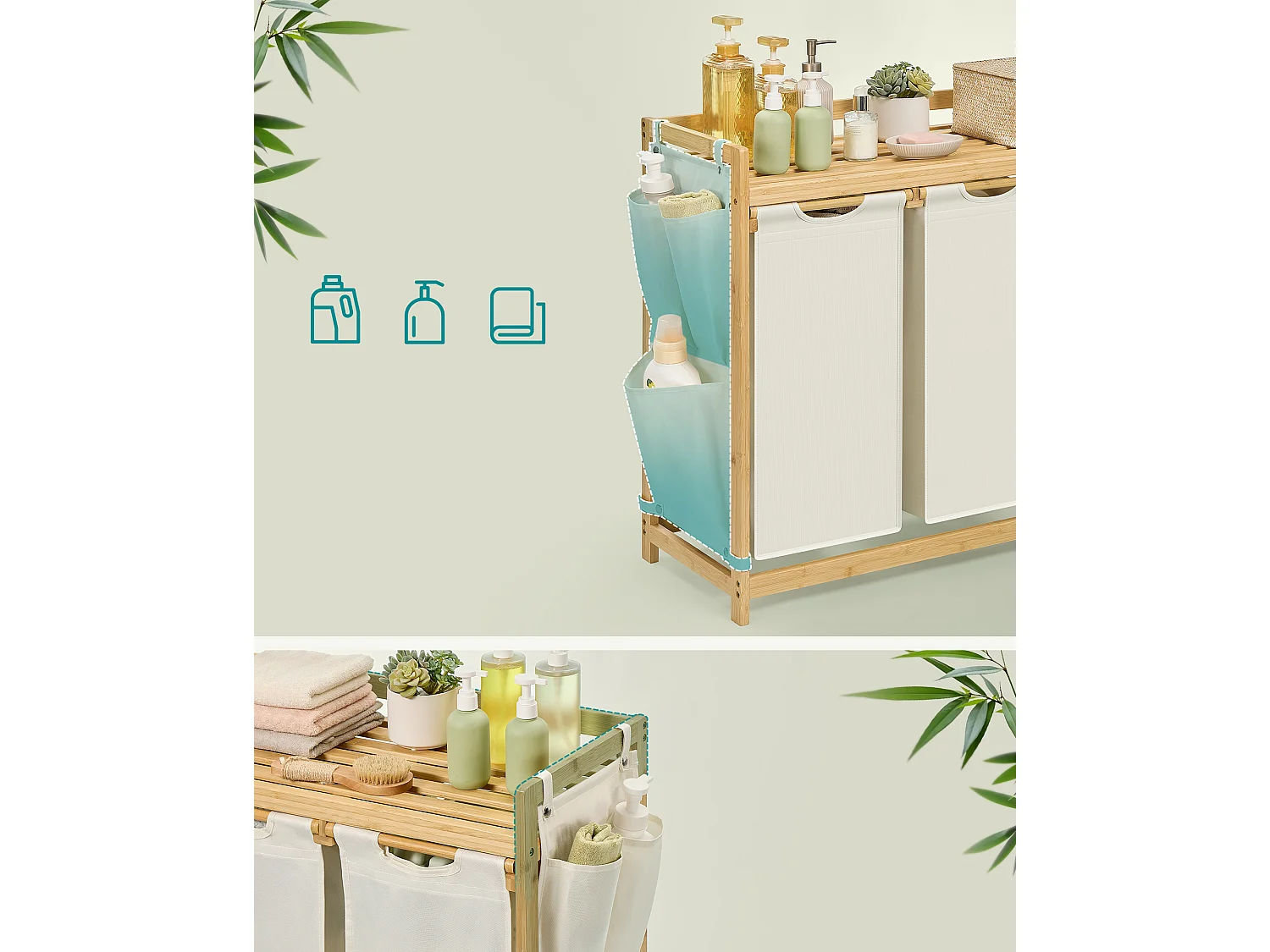 Wasmand 94x33x78 cm Crème wit