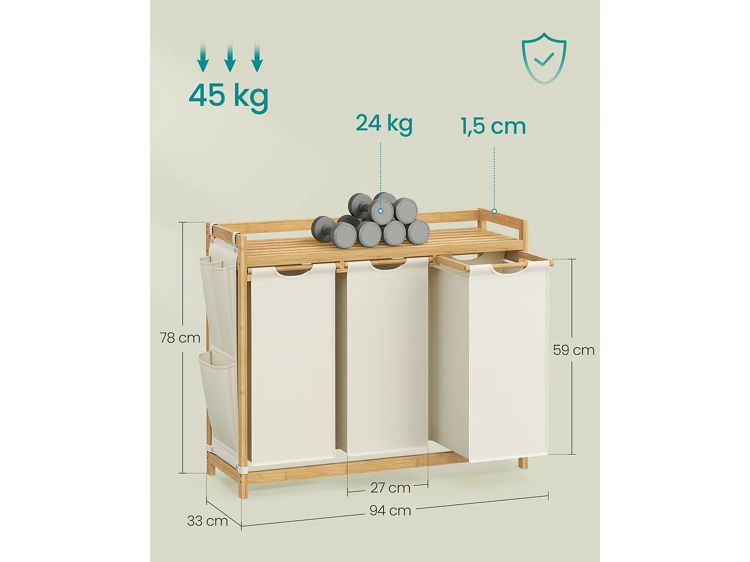 Wasmand 94x33x78 cm Crème wit