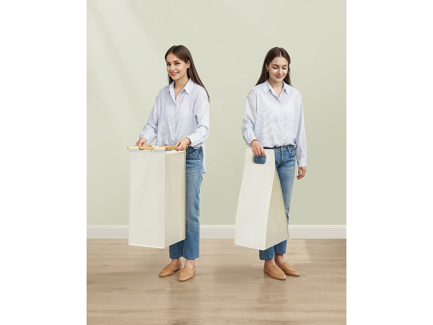 Wasmand 94x33x78 cm Crème wit