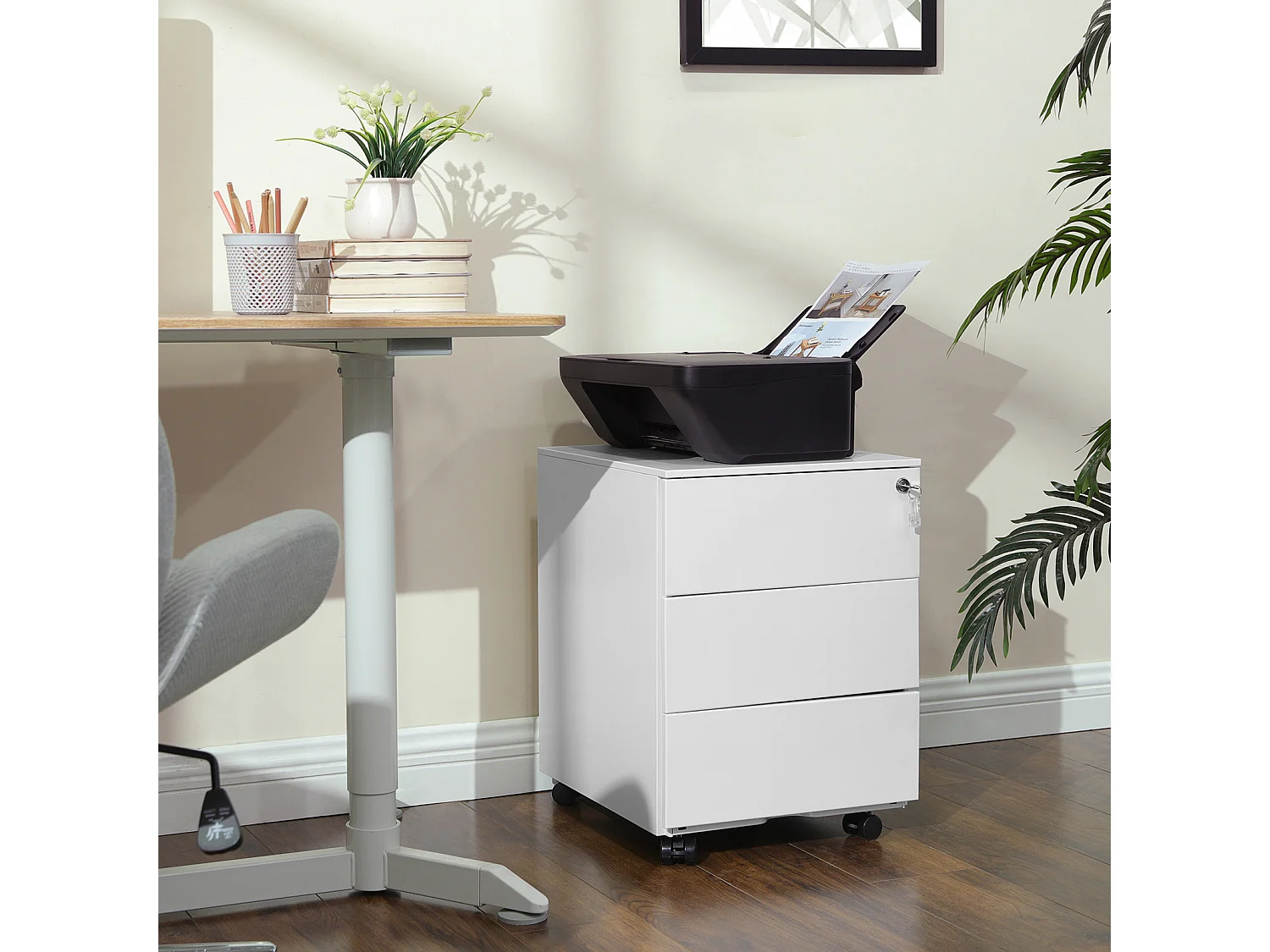 Mobiletto archivio 55x45x39 cm contenitore mobile in acciaio bianco con ruote