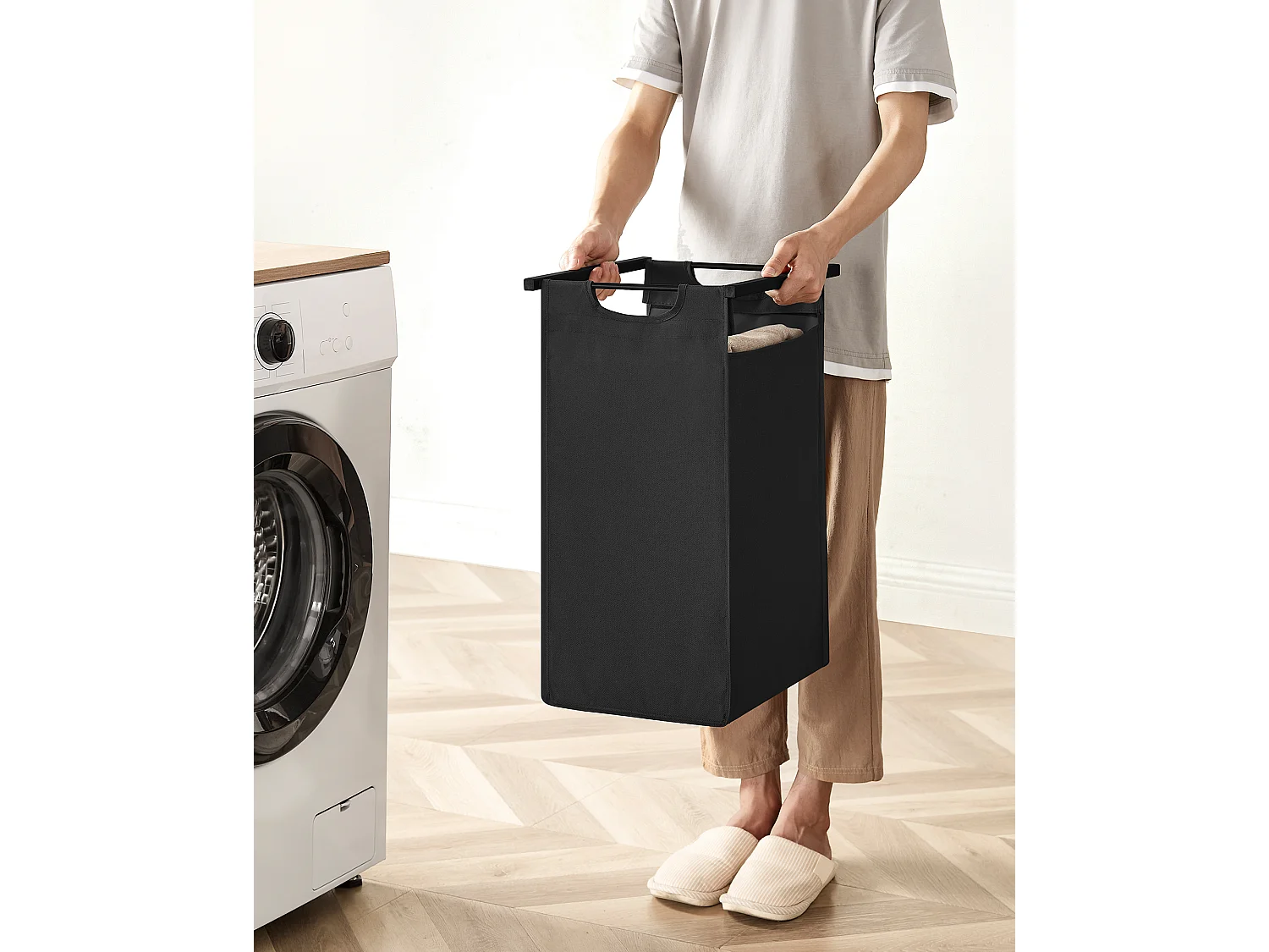 Panier à linge 73x33x72 cm marron et noir