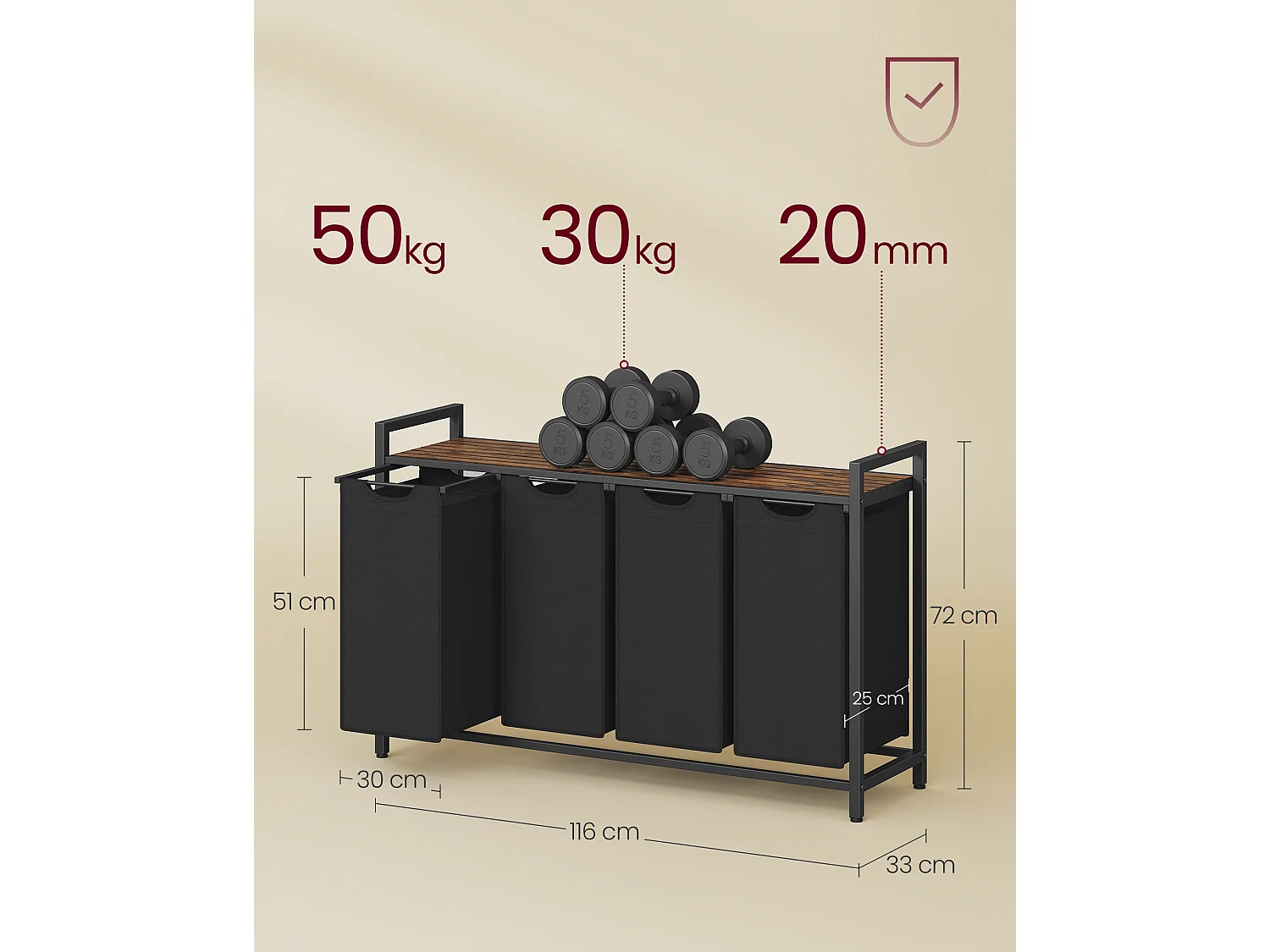 Panier à linge 116x33x72 cm marron rustique et noir