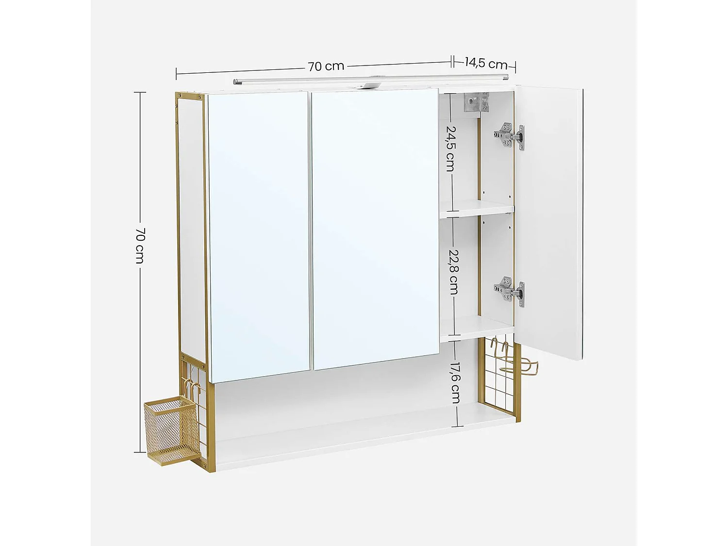 Armoire de salle de bain 70x16x70 cm or