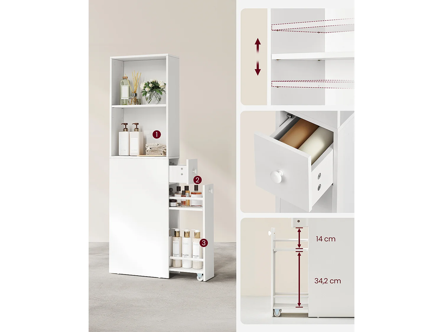 Armoire de salle de bain 134,4x40x18 cm blanc