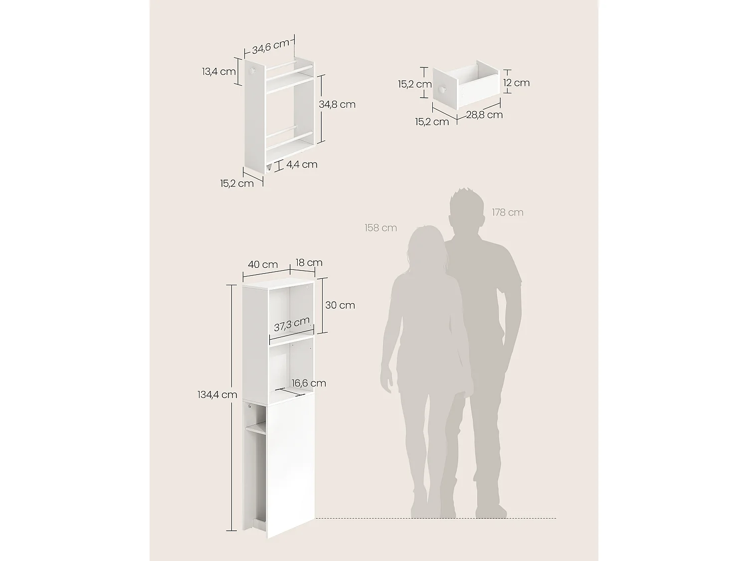 Armoire de salle de bain 134,4x40x18 cm blanc