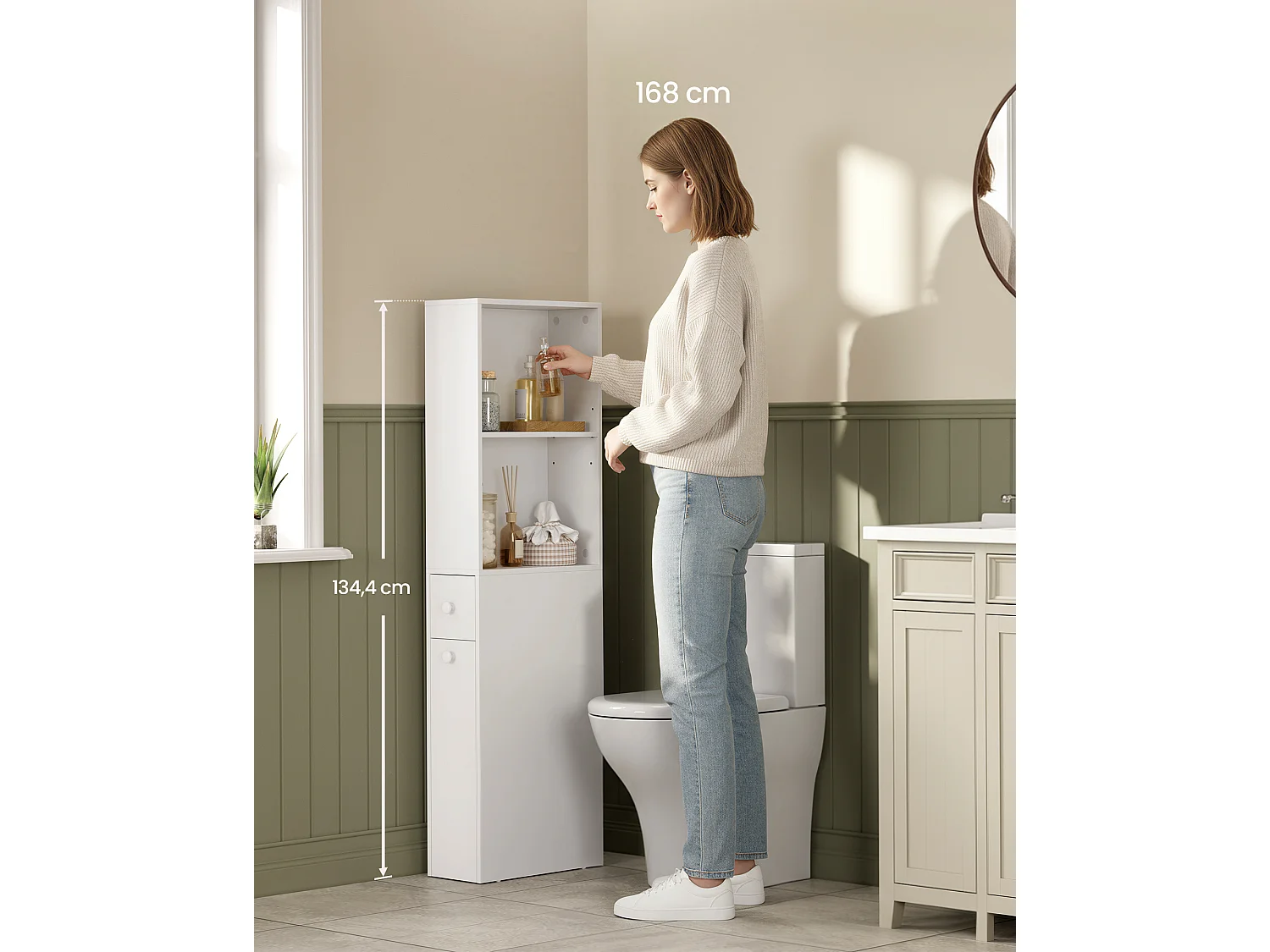 Armoire de salle de bain 134,4x40x18 cm blanc