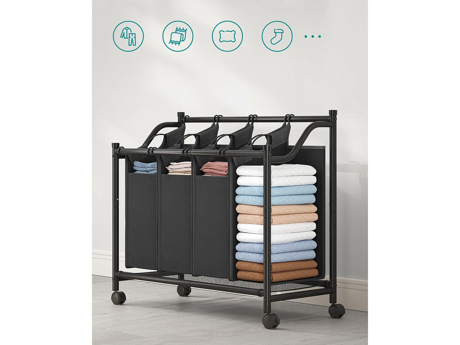 Trieur à linge 87,5x81x38,5 cm noir