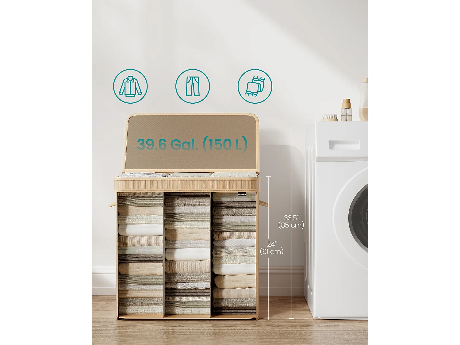 Panier à linge 62,5x41,5x61 cm beige