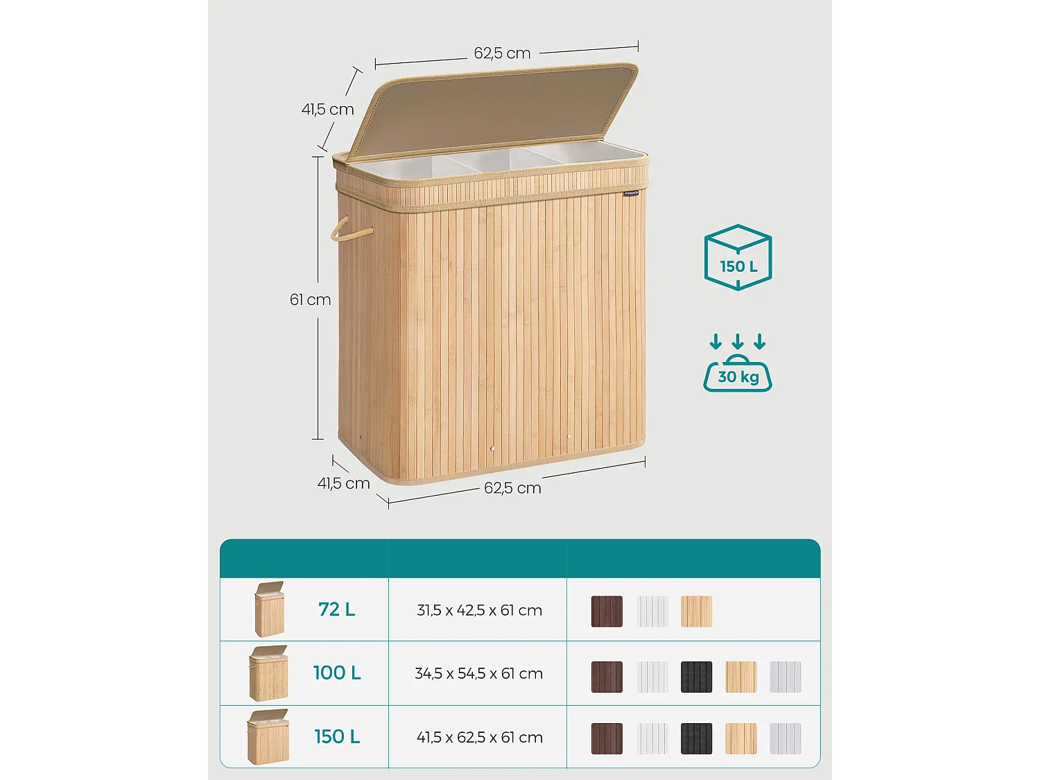 Panier à linge 62,5x41,5x61 cm beige